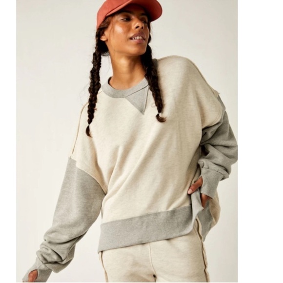 Free People Movement Start Up Pullover Oversized Relaxed Fit Yellow Gray Size M - Picture 3 of 16